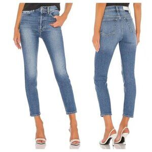 RE/DONE Originals Ultra High Rise Ankle Crop Jeans in Dusty Blue Wash